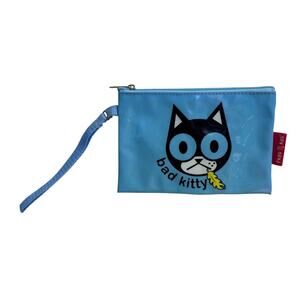 Fred is Red Vintage Y2K Kitty Cat Blue Plastic Wristlet Pouch 4X6 6” Handle